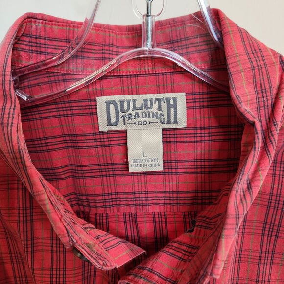 Duluth Trading Co. Men's Large Cotton Button Down Shirt Long Sleeve Red Plaid - Picture 3 of 4